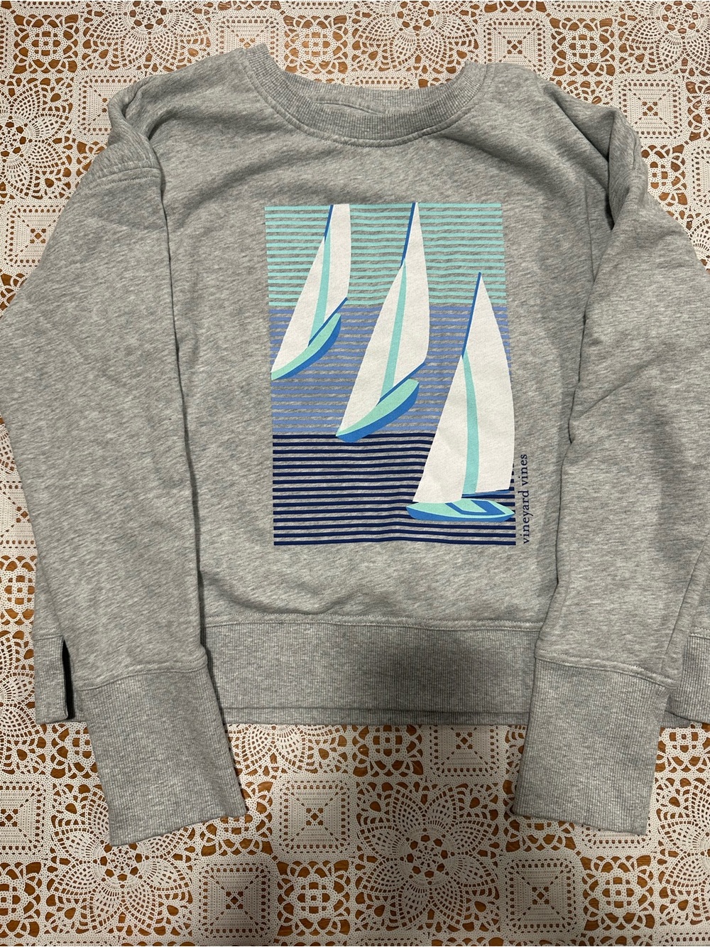 Vineyard Vines Gray Sailboat Graphic Sweatshirt Women’s Large Nautical Crewneck
